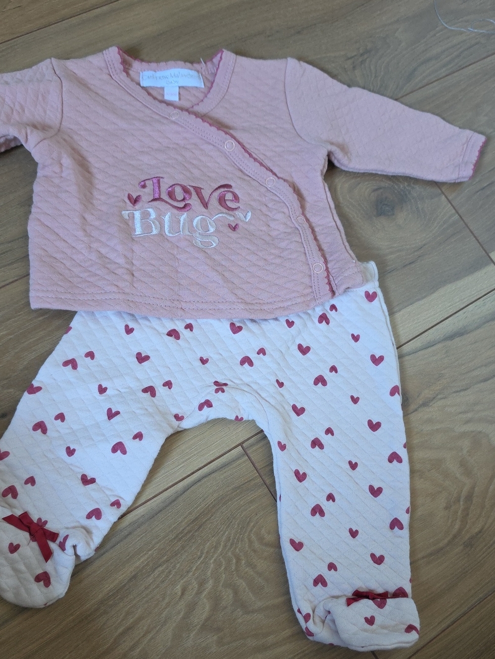 Catherine Malandrino Pink and White "Love Bug" Quilted Baby Matching Set